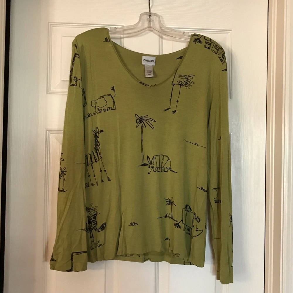 Chico’s long sleeve African animal shirt sz 2 (m)